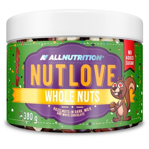 Allnutrition Nutlove Whole Nuts - 300g Hazelnut in Chocolate - Mix: Dark, Milk, White - Healthy Food