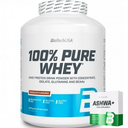 Biotech Usa 100% Pure Whey - 2270 g + Ashwa+ 30 caps - Whey Protein