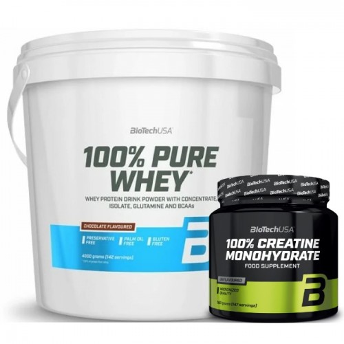 Biotech Usa 100% Pure Whey - 4000 g + 100% Creatine Monohydrate - 300g - Proteins