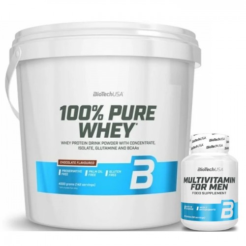 Biotech Usa 100% Pure Whey - 4000 g + Multivitamin for Men - 60 tabs - Proteins