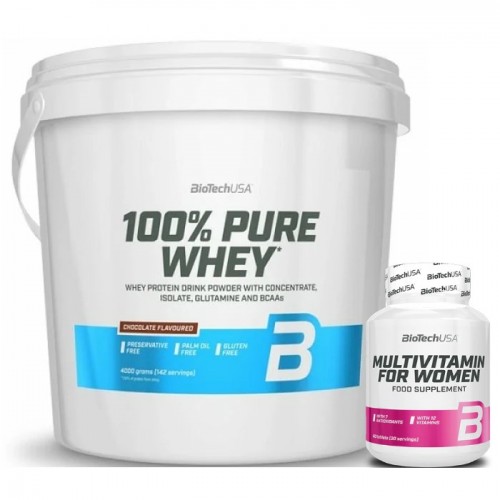 Biotech Usa 100% Pure Whey - 4000 g + Multivitamin for Women - 60 tabs - Proteins