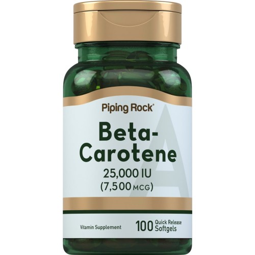 Piping Rock Beta Carotene Vitamin A 25000IU - 100 Quick Release Softgels - Beauty & Wellbeing