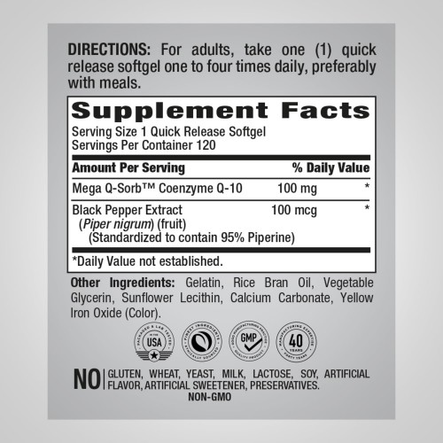 Piping Rock CoQ10 100mg - 120 Quick Release Softgels - Antioxidants