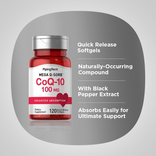 Piping Rock CoQ10 100mg - 120 Quick Release Softgels - Antioxidants