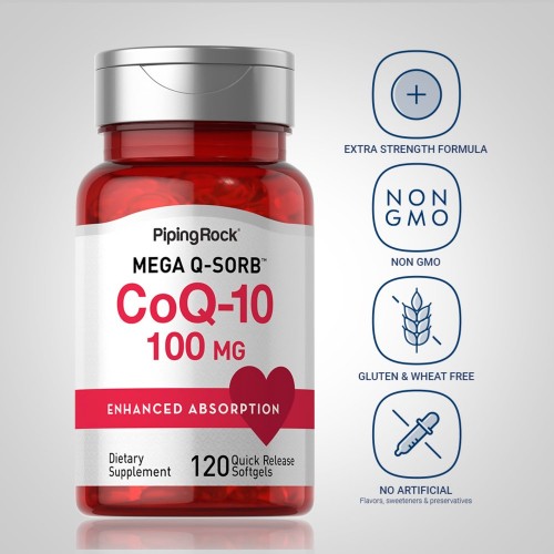 Piping Rock CoQ10 100mg - 120 Quick Release Softgels - Antioxidants