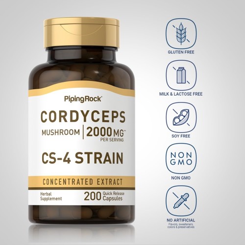 Piping Rock Cordyceps Mushroom 2000mg CS-4 Strain - 200 Quick Release Capsules - Herbs & Plant Extracts