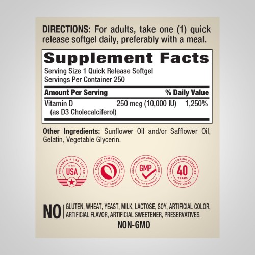 Piping Rock D3 10000IU - 250 softgels - Vitamin D