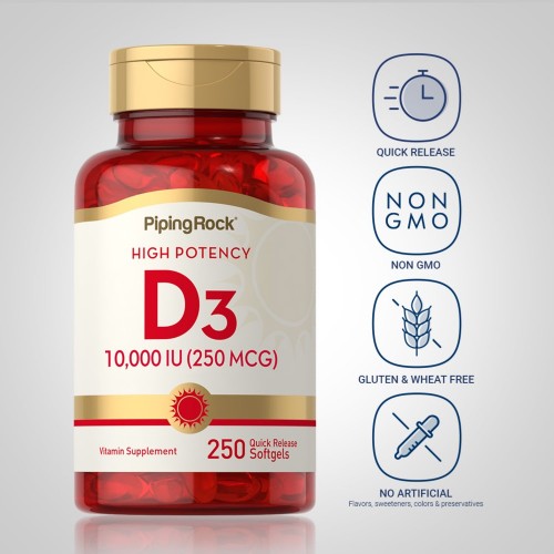 Piping Rock D3 10000IU - 250 softgels - Vitamin D