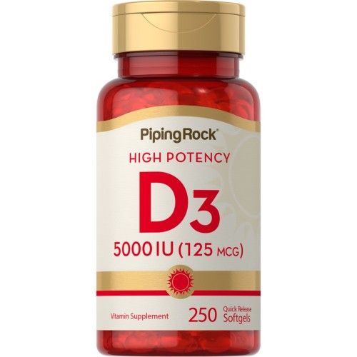 Piping Rock D3 5000IU - 250 Quick Release Softgels - Bone & Joint Support