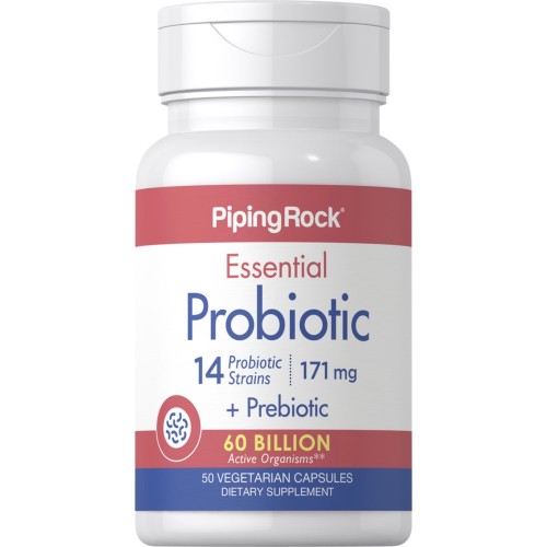 Piping Rock Essential Probiotic 14 Strains 60 Billion Organisms + Prebiotic - 50 caps - Beauty & Wellbeing