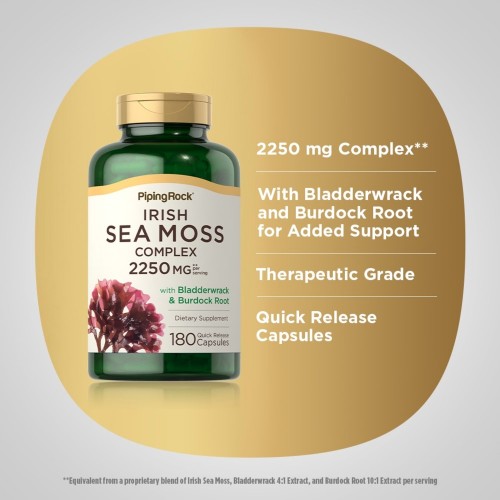 Piping Rock Irish Sea Moss Complex with Bladderwrack & Burdock Root 2250 - 180 caps - Herbs & Plant Extracts