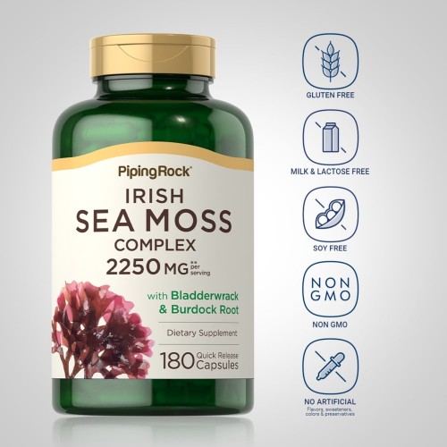 Piping Rock Irish Sea Moss Complex with Bladderwrack & Burdock Root 2250 - 180 caps - Herbs & Plant Extracts