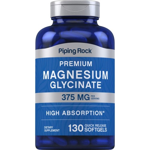 Piping Rock Magnesium Glycinate 375mg - 130 Quick Release Softgels - Minerals