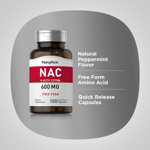 Piping Rock N-Acetyl Cysteine NAC 600mg - 100 Quick Release Capsules - Single Amino Acids