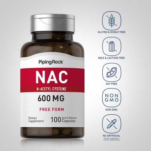 Piping Rock N-Acetyl Cysteine NAC 600mg - 100 Quick Release Capsules - Single Amino Acids