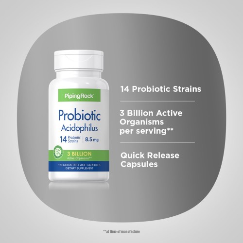 Piping Rock Probiotic Acidophilus 14 Strains 3 Billion Organisms - 120 Quick Release Capsules - Digestion Aid