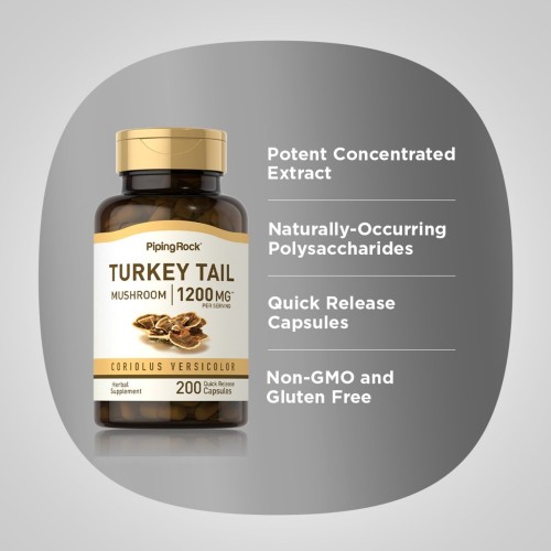 Piping Rock Turkey Tail Mushroom 1200mg - 200 Quick Release Capsules - Other Herbs & Plant Extracts