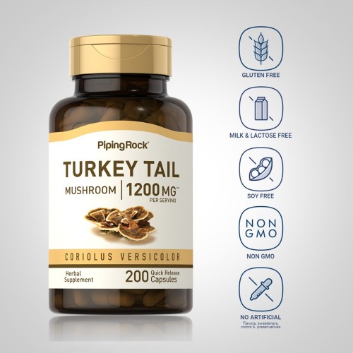 Piping Rock Turkey Tail Mushroom 1200mg - 200 Quick Release Capsules - Other Herbs & Plant Extracts