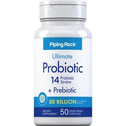 Piping Rock Ultimate Probiotic 14 Strains 50 Billion Organisms + Prebiotic - 50 caps - Digestion Aid