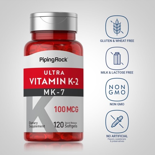 Piping Rock Ultra K-2 with MK-7 100mcg - 120 Quick Release Softgels - Vitamin K2