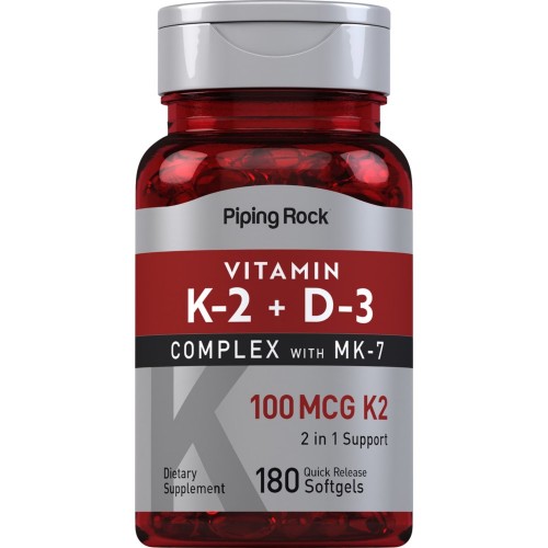 Piping Rock Vitamin K-2 Complex 100mcg with D3 - 180 Quick Release Softgels - Other Vitamins