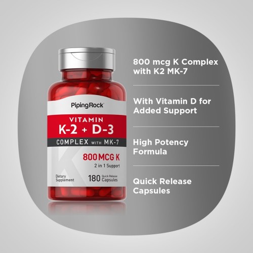 Piping Rock Vitamin K-2 Complex 100mcg with D3 - 180 Quick Release Softgels - Other Vitamins