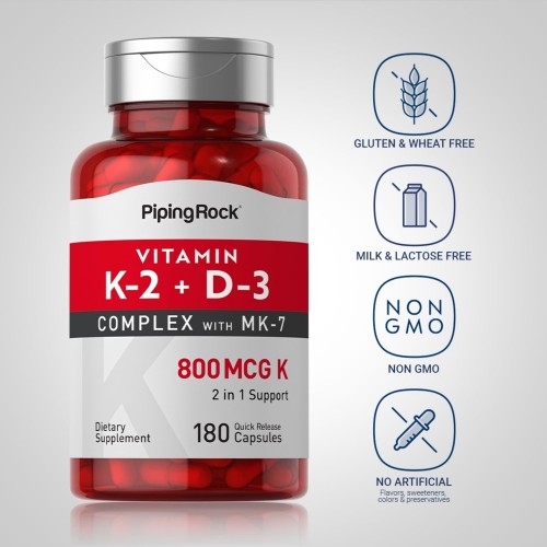 Piping Rock Vitamin K-2 Complex 100mcg with D3 - 180 Quick Release Softgels - Other Vitamins