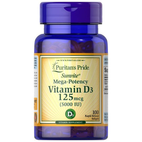 Puritan's Pride Mega-Potency Vitamin D3 5000 IU - 100 softgels - Vitamin D