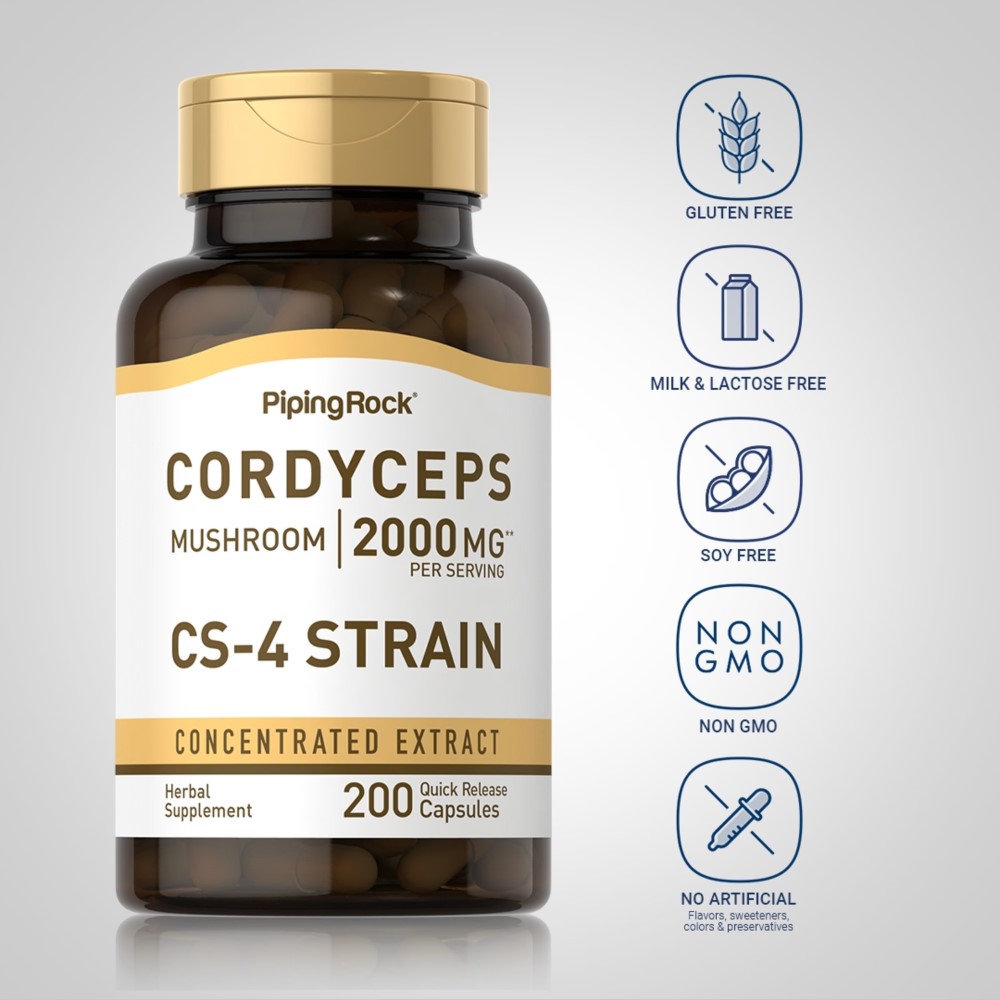 Piping Rock Cordyceps Mushroom 2000mg CS-4 Strain - 200 Quick Release Capsules