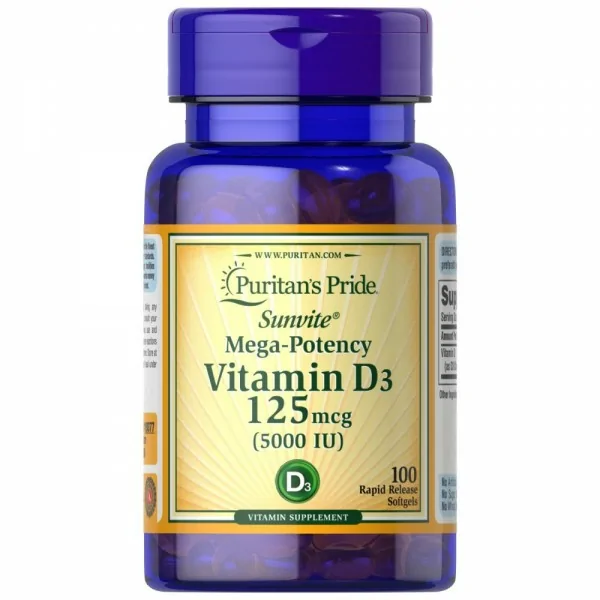 Puritan's Pride Sunvite® Mega-Potency Vitamin D3 5000 IU - 100 softgels